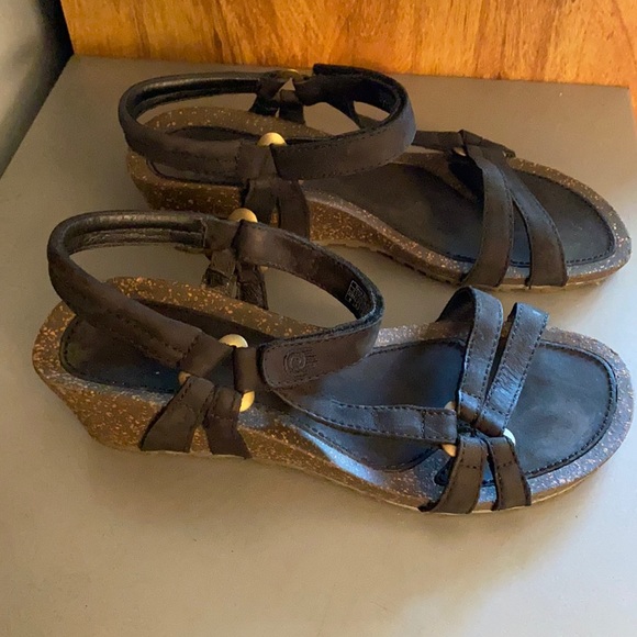 Teva Shoes - Teva black leather cork wedge sandal 8